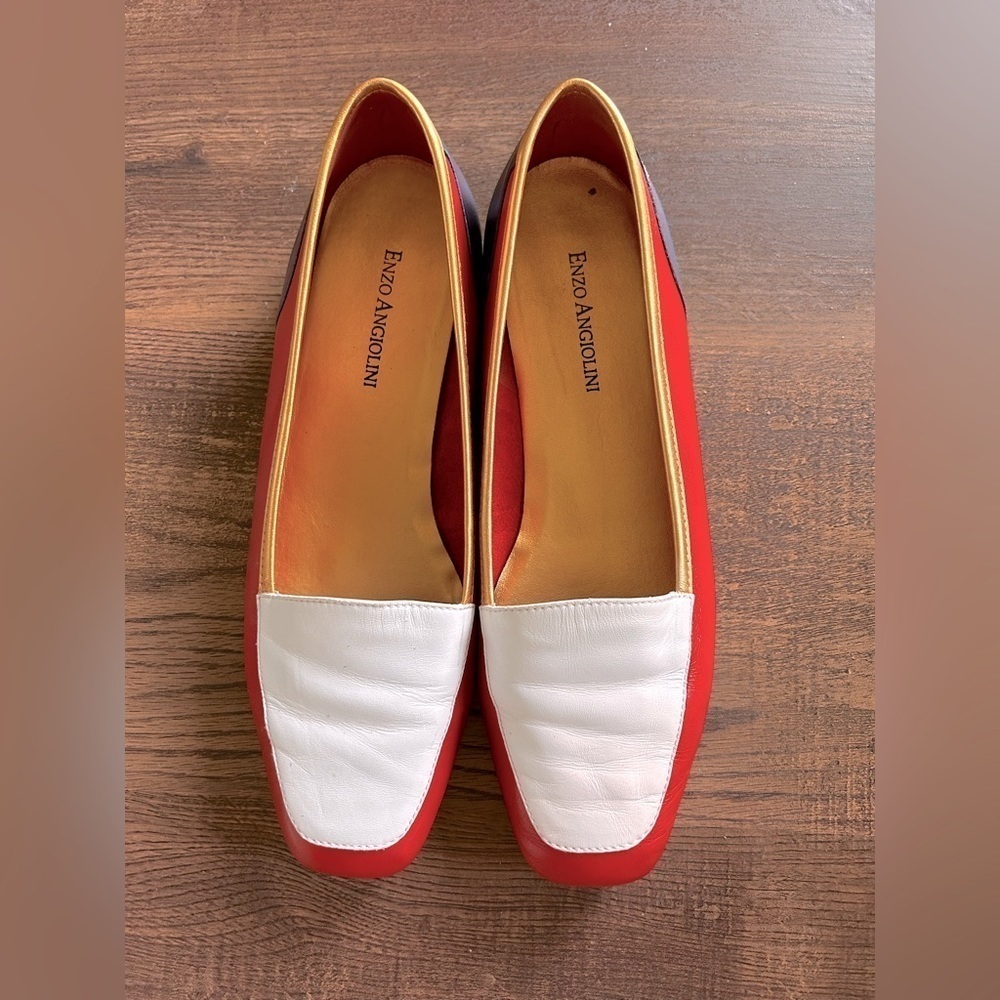 Vintage Enzo Angiolini Red White & blue flats, Women sz 7.5, slipon Italian shoe